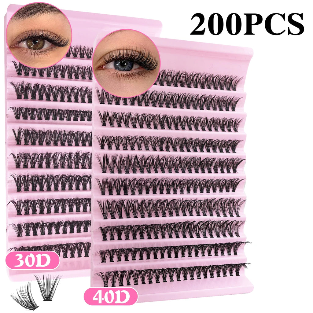 200 PCS Eyelash Cluster Extension Kit with Bond and Seal Makeup Tools for DIY Lash Application