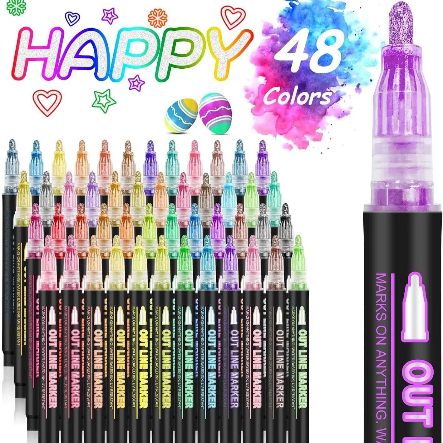 Double-Line Outline Pen Set - Available in 8 to 48 Colors, Fluorescent Metal Color Markers for DIY Projects and Creative Handbooks