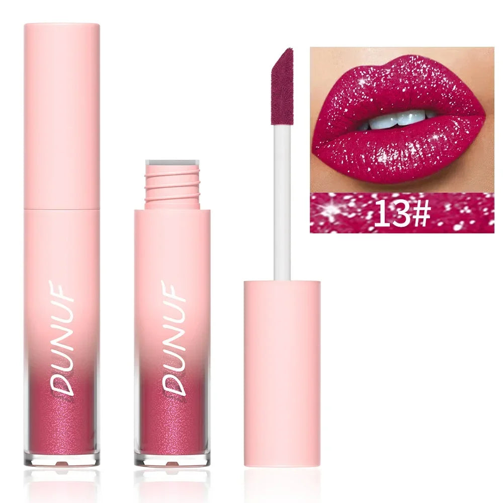 18-Color Metallic Waterproof Lip Gloss Set with Long-Lasting Matte and Shimmer Finishes for Women