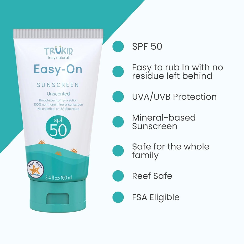 Mineral Sunscreen SPF 50 for Children and Infants - Non-Toxic Zinc Oxide Formula for Sensitive Skin, Unscented, FSA Eligible, Travel Size 3.4 Oz