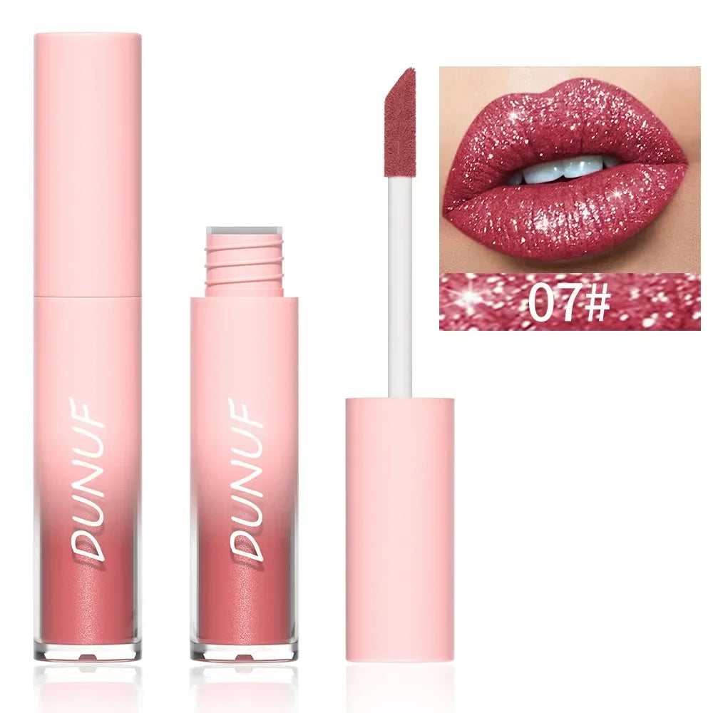 18-Color Metallic Waterproof Lip Gloss Set with Long-Lasting Matte and Shimmer Finishes for Women
