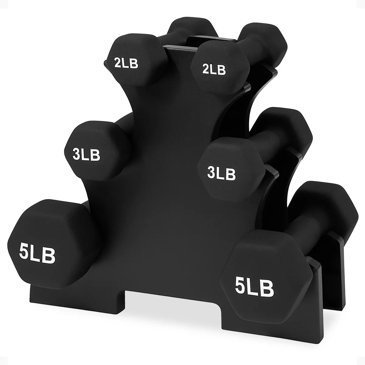 BalanceFrom 110-Pound Neoprene Coated Cast Iron Dumbbell Set with Stand, Includes 10 Pairs of Weights Ranging from 1 to 10 Pounds, Black