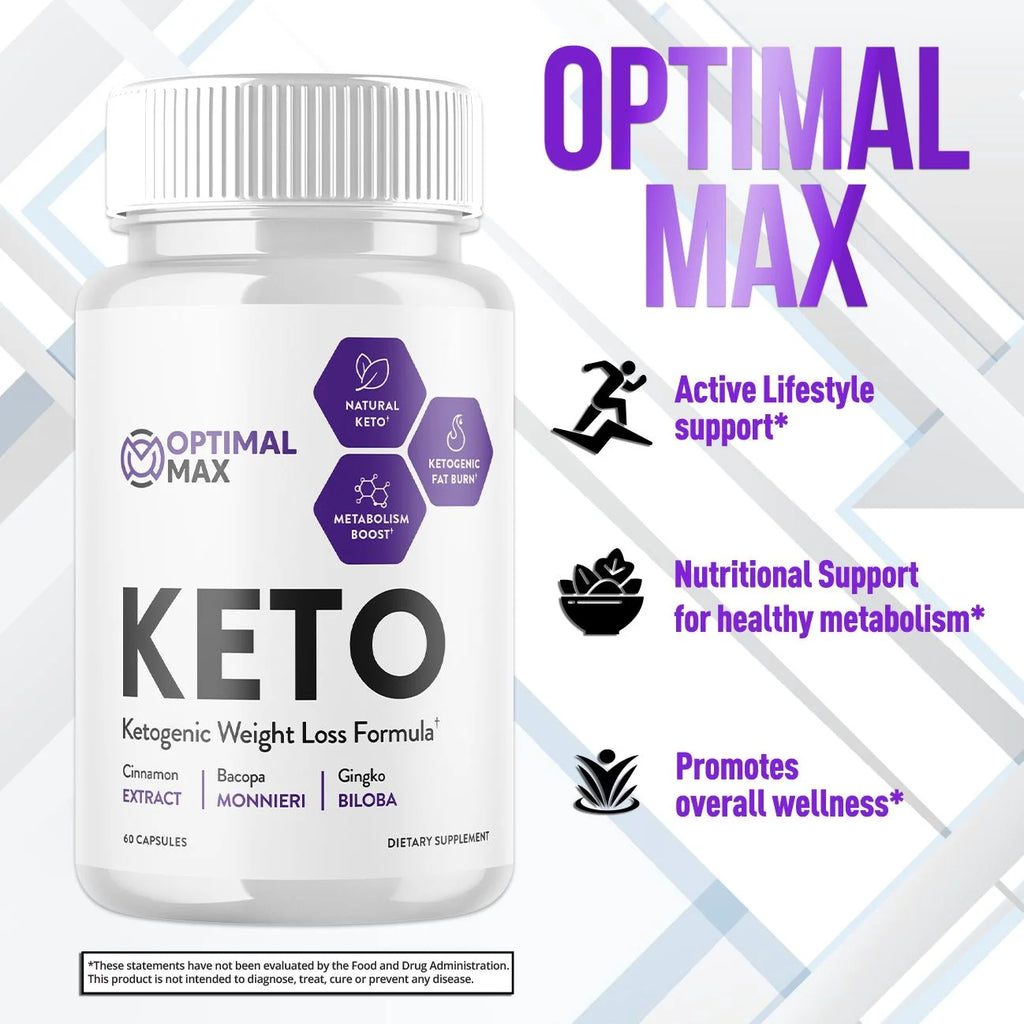 Optimal Max Keto - Ketogenic Weight Loss Formula - Energy & Focus Boosting Dietary Supplements for Weight Management & Metabolism - Advanced Fat Burn Ketones Pills - 60 Capsules (1 Pack)