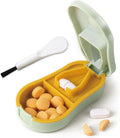 Pill Cutter Splitter for Small and Tiny Pills - Pill Cutter 1/4 - Accurately Cuts Multiple Pills - Easy Open Snap Button. Detachable Nonslip V-Shaped Pad. Wrap-Around Blade Guard. Back Storage (Cyan) | Sliding Back Storage, Pill Cutter 1/4, Accurately Cut