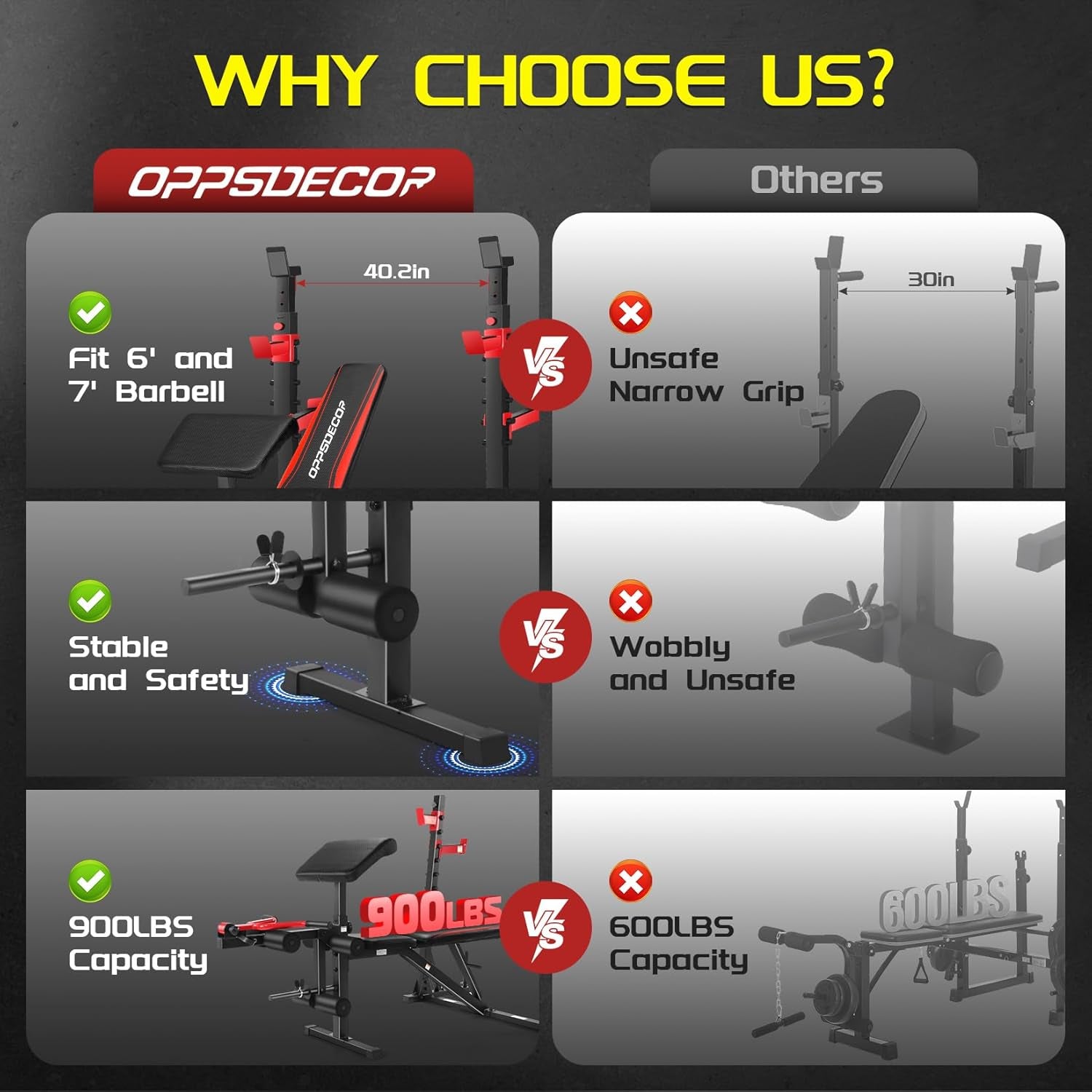 900 lbs Weight Bench Set with Squat Rack, Preacher Curl Attachment, and Leg Extension for Complete Home Gym Training