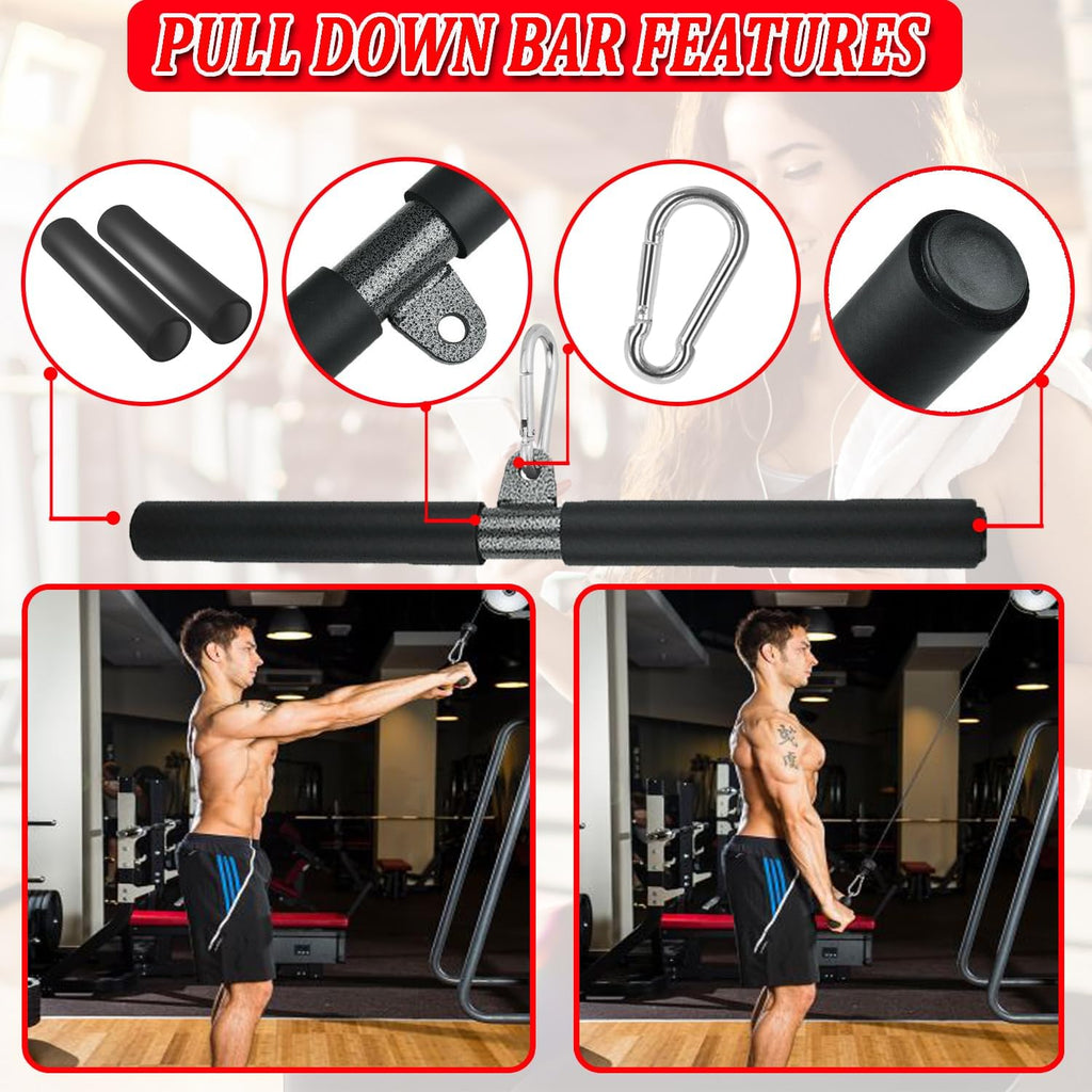 LAT Pull Down Bar Attachment for Cable Machines - Ergonomic Rubber Handle for Home Gym Muscle Development and Strength Training