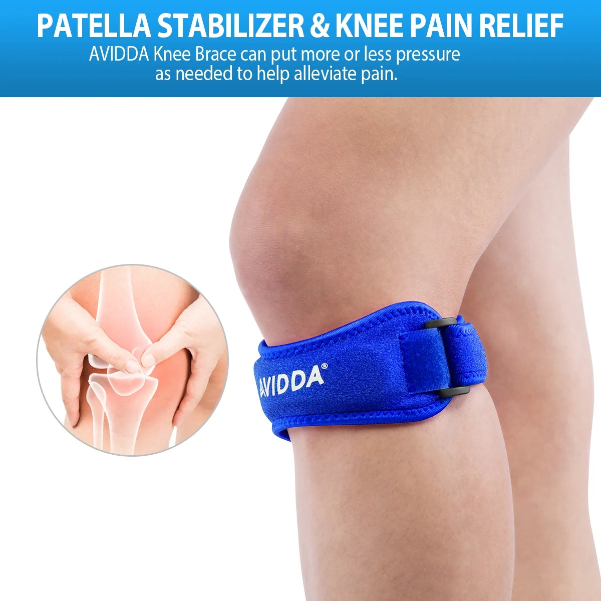 Patella Knee Strap Stabilizing Knee Brace Support Pain Relief Adjustable Band, Pack of 2