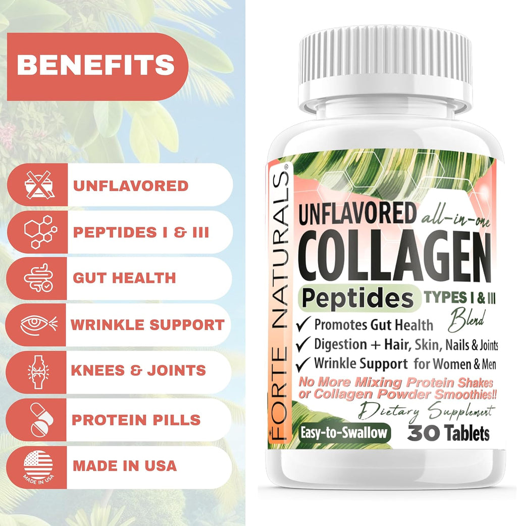 Collagen Peptide Pills 30 Tablets Collagen Protein Supplements NO More Mixing Collagen Powder Shakes Easy to Swallow Collagen Peptides Powder Pills Collagen Protein Capsules Keto