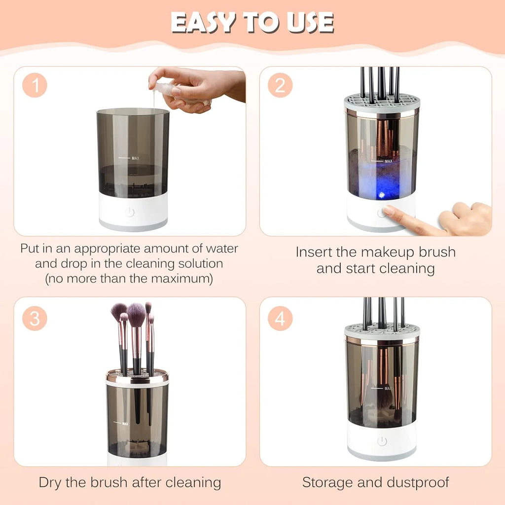 Portable Electric Makeup Brush Cleaner with USB Connectivity and Rubber Brush Collar