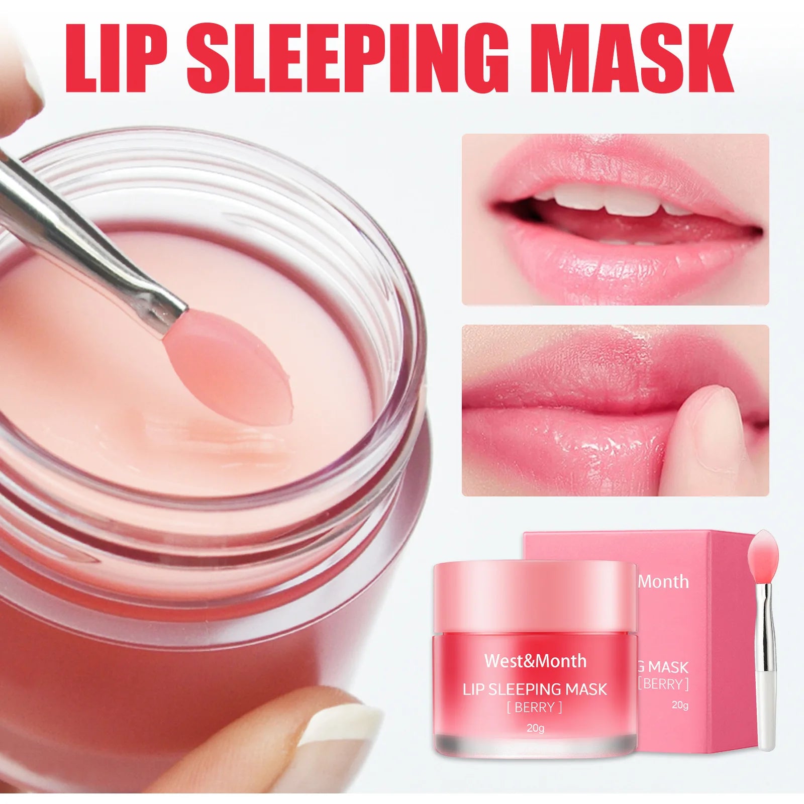 Berry Lip Sleeping Mask - 20G Moisturizing Balm for Nighttime Care, Reduces Lip Lines, Nourishing Formula, Korean Skincare