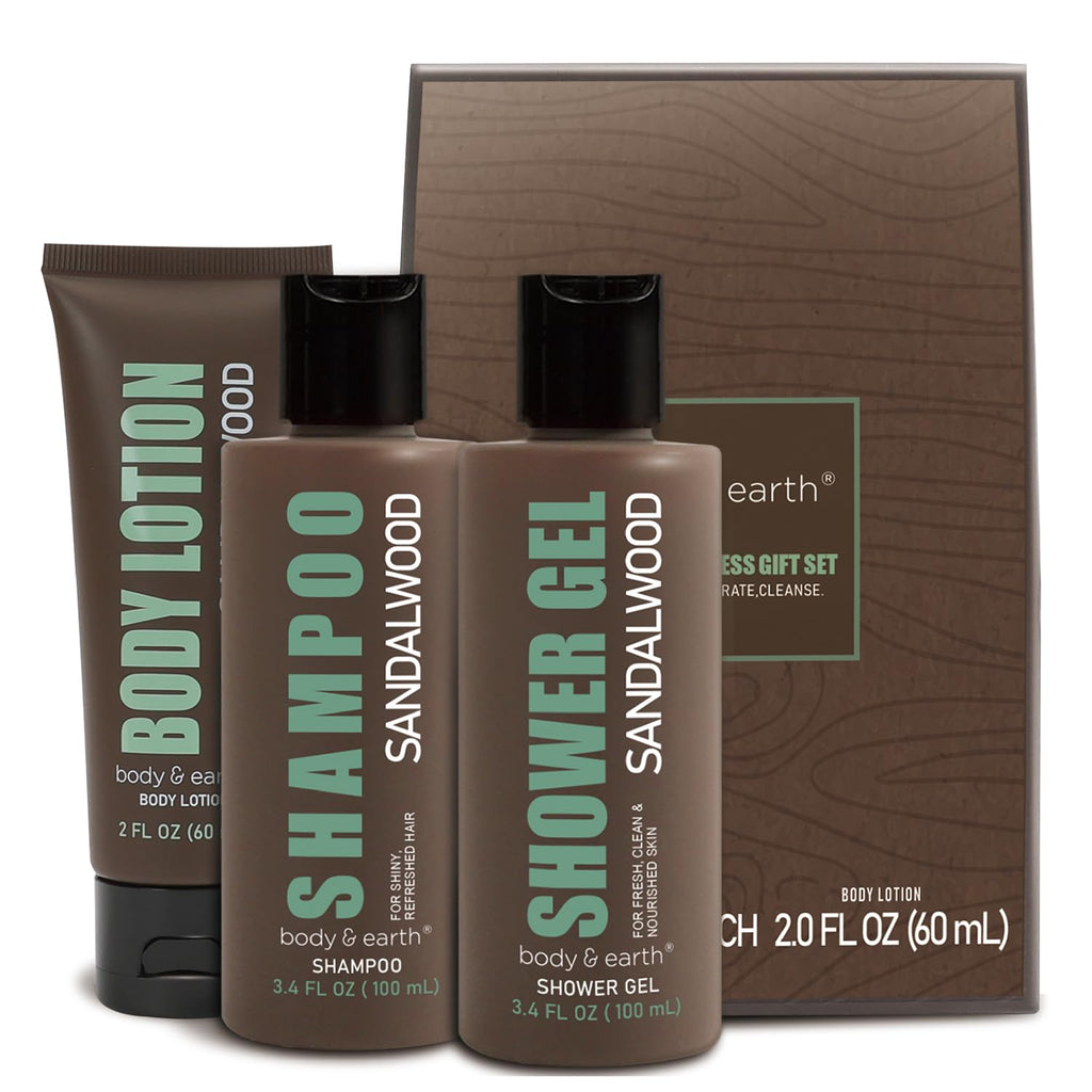 Men's Grooming Gift Set: 3-Piece Hygiene Kit with Sandalwood Body Wash, Lotion, and Shampoo - Perfect for Father's Day, Birthdays, and Christmas for Boyfriends and Husbands