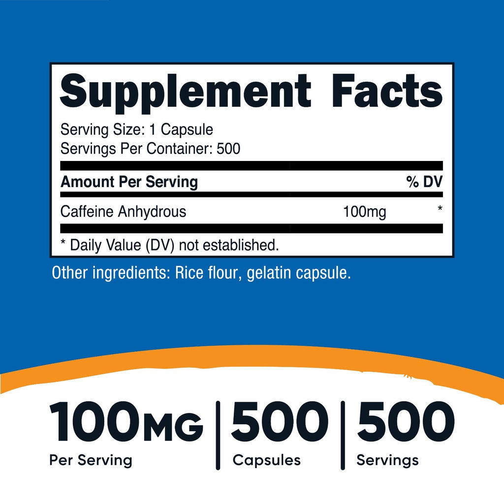 Nutricost Caffeine Pills 100Mg, 500 Capsules