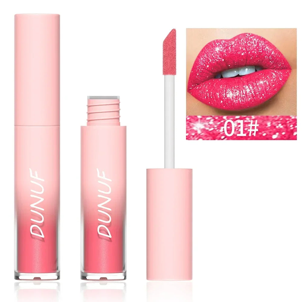18-Color Metallic Waterproof Lip Gloss Set with Long-Lasting Matte and Shimmer Finishes for Women