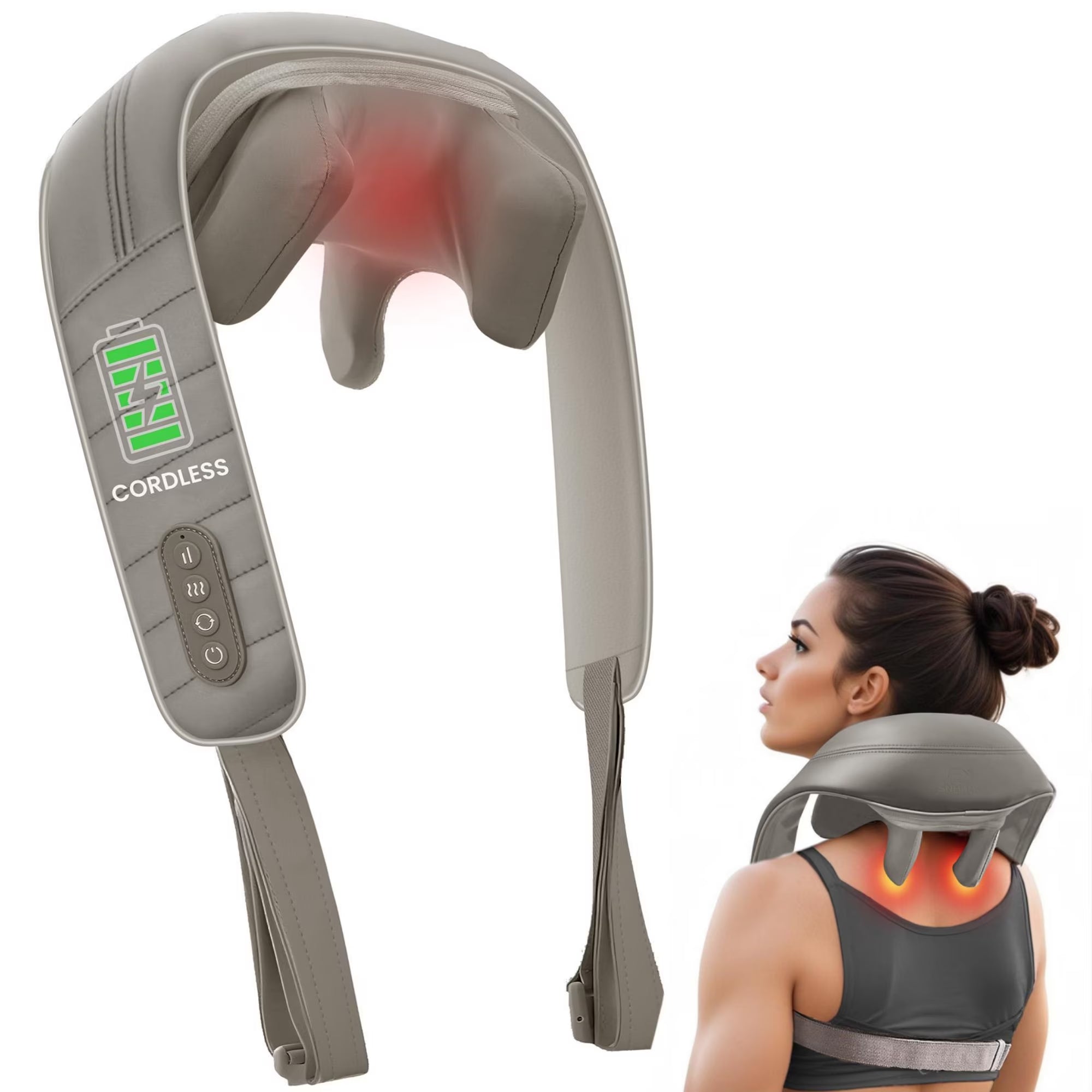 Cordless Shiatsu Neck & Shoulder Massager with Heat for Pain Relief, Deep Tissue Kneading, Gifts