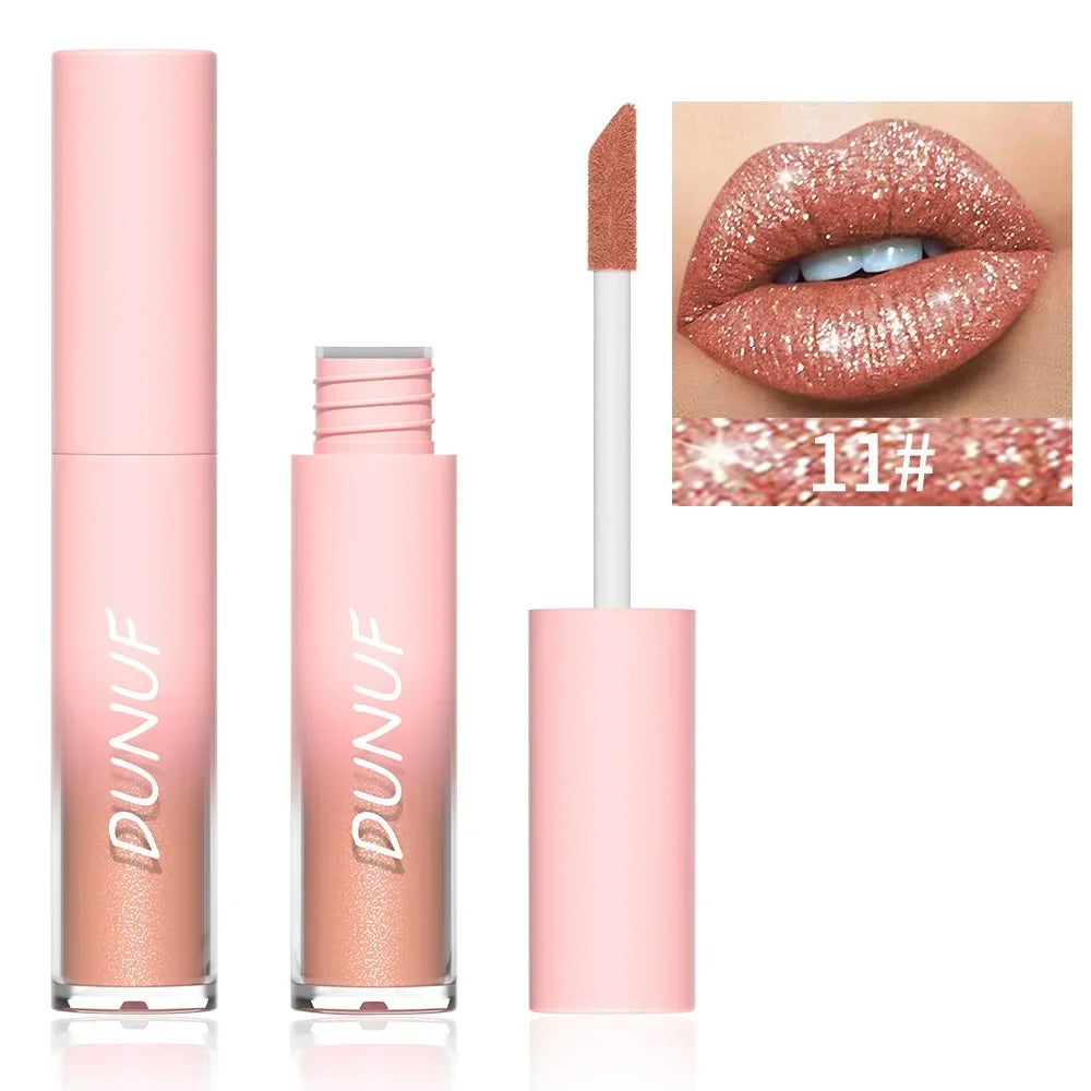 18-Color Metallic Waterproof Lip Gloss Set with Long-Lasting Matte and Shimmer Finishes for Women