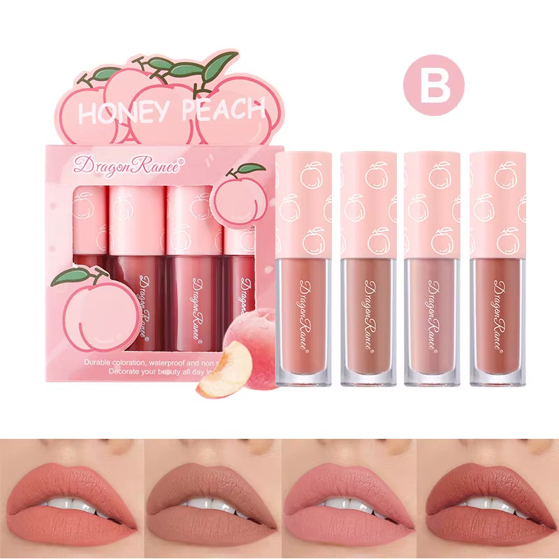 Velvet Matte Lip Gloss Set - 3 or 4 Pieces, Long-Lasting, Non-Fading, Non-Stick Cup, Fruit Scented, Smooth and Lightweight Formula