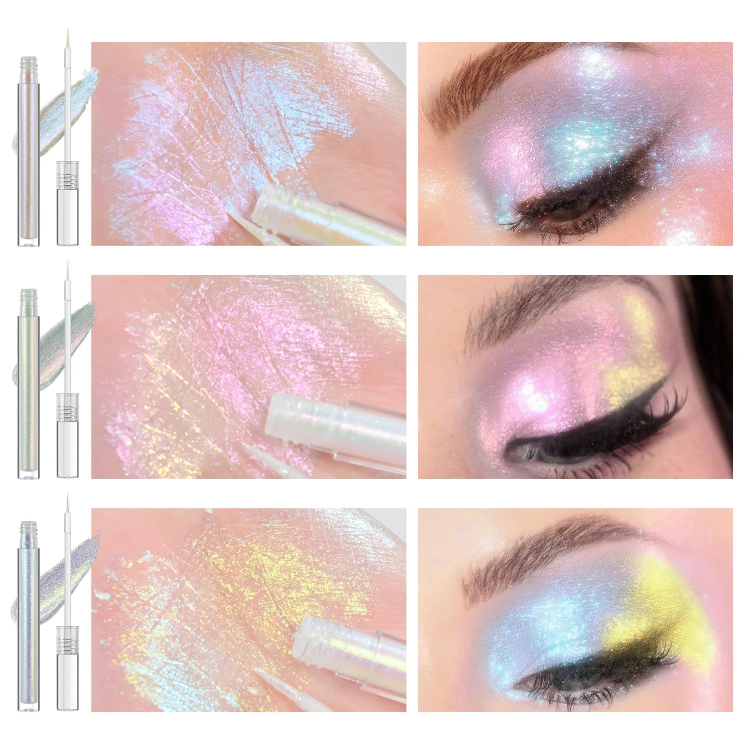 JUR MORNIER 3-Piece Duochrome Liquid Eyeshadow Set - High Pigment, Waterproof, Multi-Use Eyeliner, Highlighter, and Eye Shadow Glitter