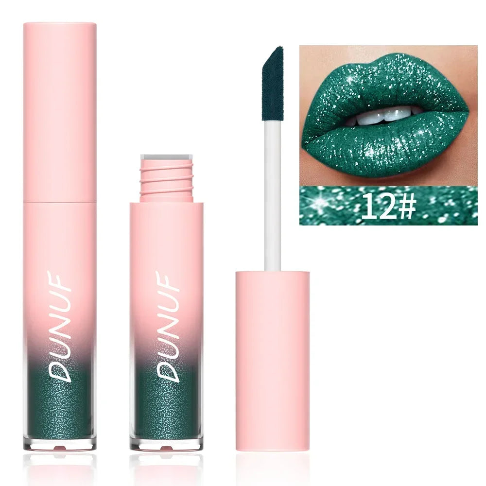 18-Color Metallic Waterproof Lip Gloss Set with Long-Lasting Matte and Shimmer Finishes for Women