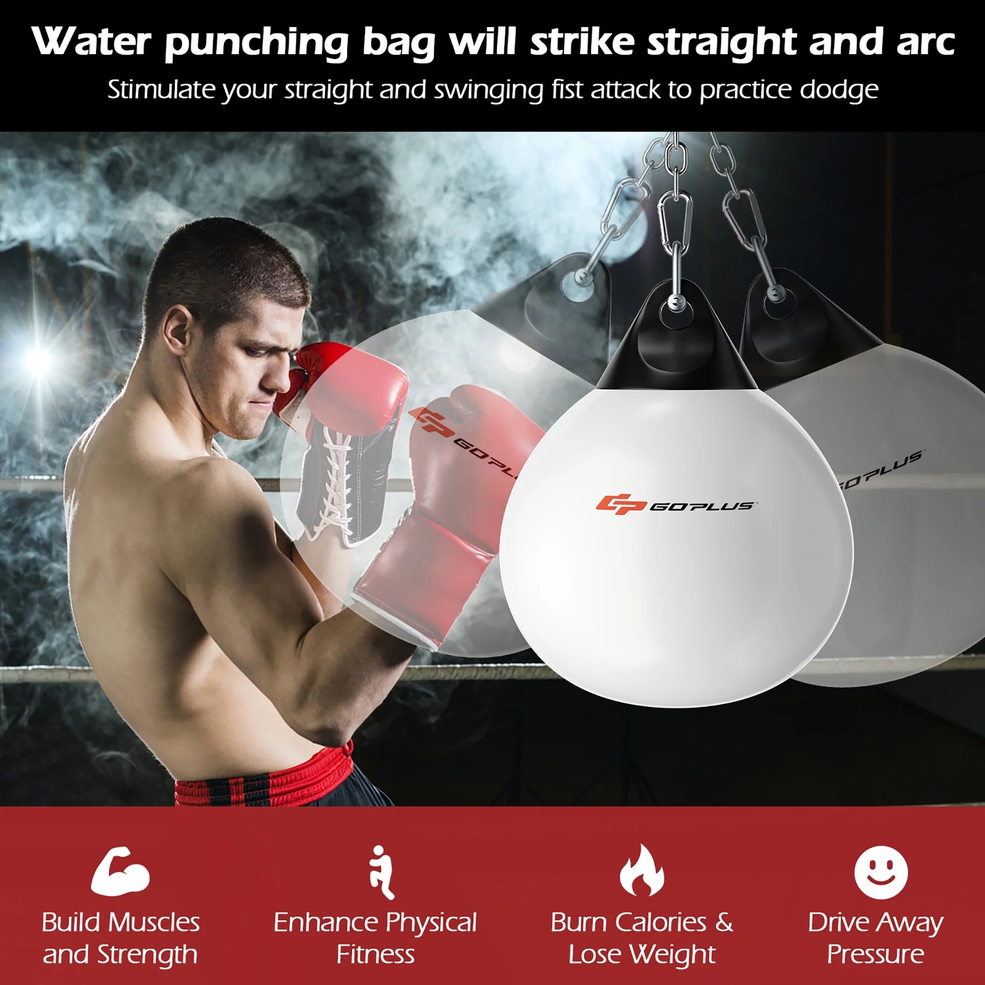 Goplus 18-Inch Heavy Water-Filled Aqua Training Boxing Bag - 110 lbs for Home Gym - White