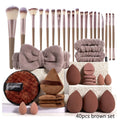 Professional Makeup Brush and Sponge Set with Brown Puff, Beauty Blender, Headband, and Wristband Remover Kit - Ideal Makeup Tools Gift, 20/40 Count